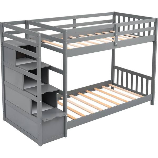 Qualfurn Gray Twin Over Double, Parallel Bunk Beds