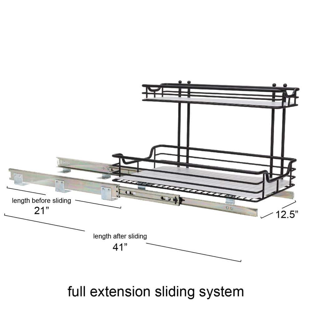Black Steel 2-Tier Under Sink Storage Organizer with Plastic Liners