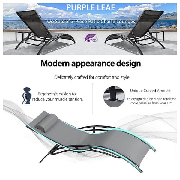 Patio Chaise Lounge Set Outdoor Beach Pool Sunbathing Lawn Lounger Recliner Chair Side Table Included