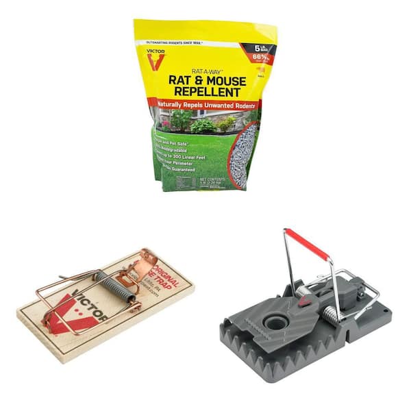 Power Kill Rat Trap, Wood Snap Mouse Trap (2-Count) and Rat-A-Way Repellent Granules Combo (5 lbs.)