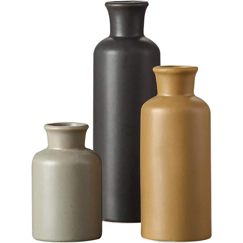 Set of 3 Multicolor Ceramic Decorative Table Vases
