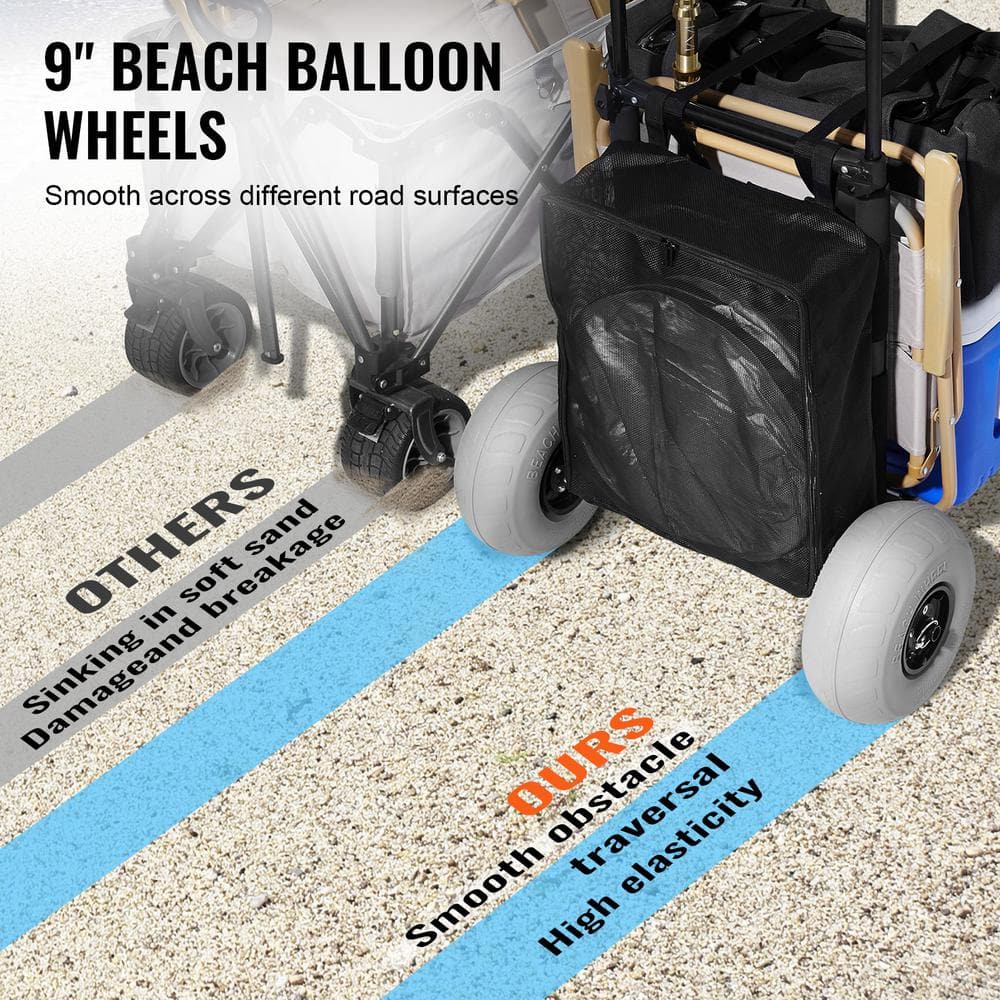 Black Steel Folding Beach Cart with Balloon Wheels