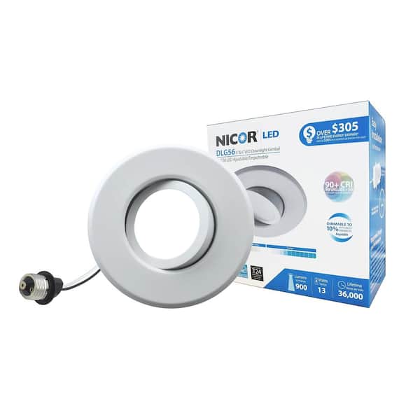 NICOR DLR Series 6 in. White (4000K) LED Retrofit Recessed Gimbal Trim Kit, 94 CRI DLG56-10-120-4K-WH NICOR DLR Series 6 in. White (4000K) LED Retrofit Recessed Gimbal Trim Kit, 94 CRI DLG56-10-120-4K-WH