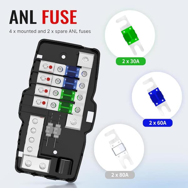 Car Audio 12V 0/4 Gauge 4 Way MIDI (Mini-ANL) Fuse Block With LED Indi – DAIER