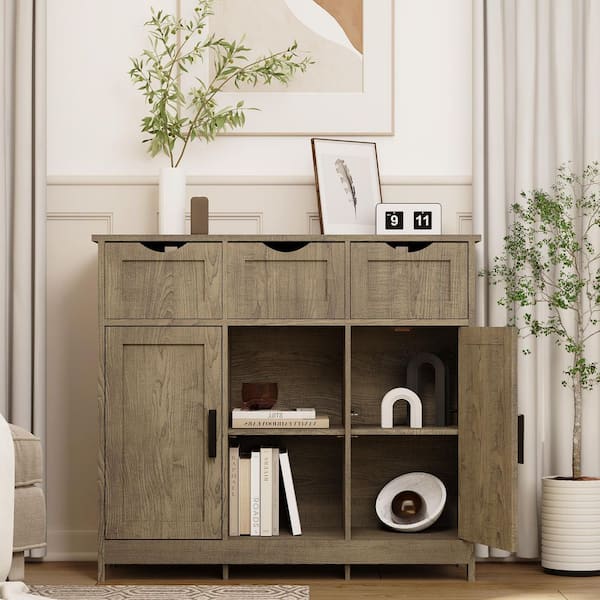 31 in. W x 35 in. D x 12 in. H Gray Linen Cabinet, Storage Cabinet with Drawers and Shelves, Bathroom/Living/Bedroom