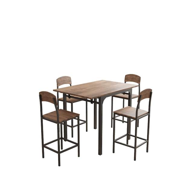 wetiny 5-Piece Rectangle Black Wood Top Table Set Seats 5