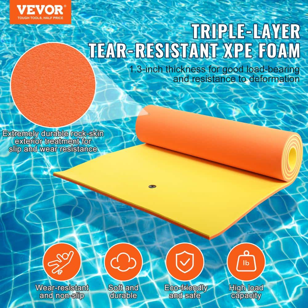 Large Orange and Yellow 18x6 ft Floating Water Mat with Tear-Resistant XPE Foam
