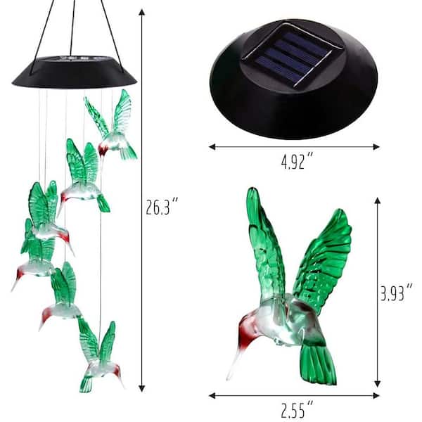 LIGHTSMAX Solar Outdoor Changing Color LED Hummingbird Wind Chime 