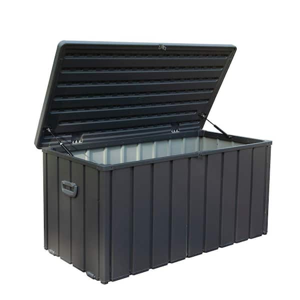 100 Gal. Dark Gray Steel Waterproof Deck Box with Portable Side Handles and Mobility Rollers, Lockable Storage Bin