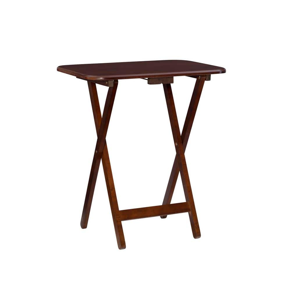 Hampden 5-Piece Folding Tray Table 15.72 in. Cherry Rectangle Wood End Table with Stand - thumbnail 6