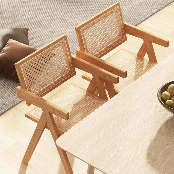Costway Natural Rattan Accent Chairs Mid-Century Dining
