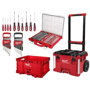 3/8 in. and 1/4 in. Drive SAE/Metric Ratchet and Socket Mechanics Tool Set (130-Piece) with PACKOUT Set (3-Piece)