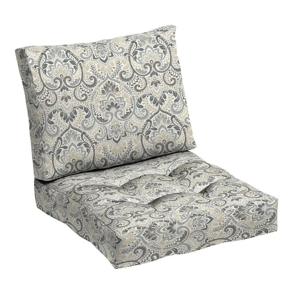 ARDEN 24 in. x 18 in. Outdoor Plush Modern Tufted Blowfill Deep Seat Lounge Chair Cushion Neutral Aurora Damask