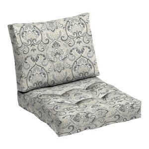 24 in. x 18 in. Outdoor Plush Modern Tufted Blowfill Deep Seat Lounge Chair Cushion Neutral Aurora Damask