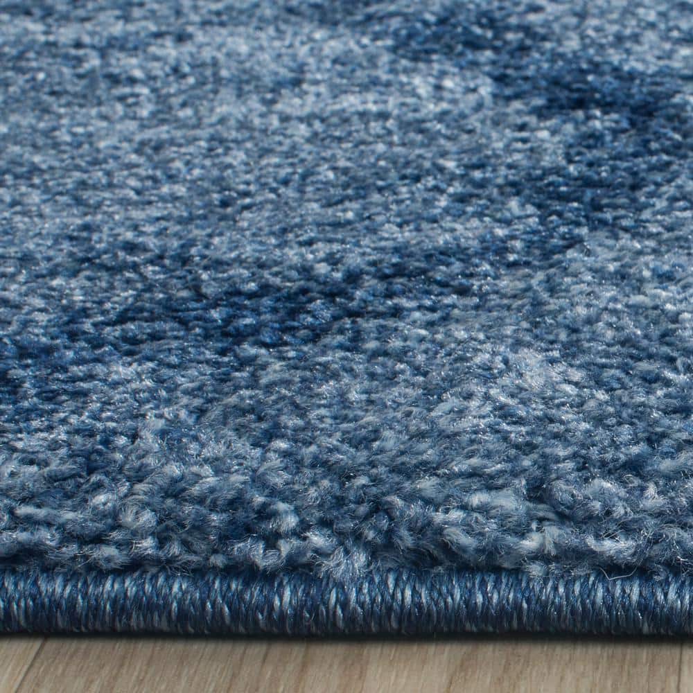 Blue and Dark Blue Abstract Shag 9' x 12' Rug
