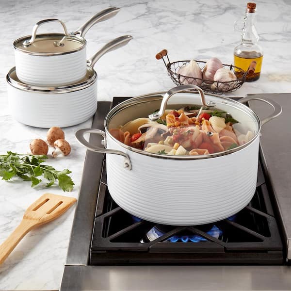 Monaco 10-Piece White Aluminum Non-Stick Cookware Set