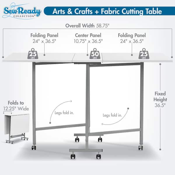 Sew Ready Craft and Cutting Table 58.75 in. Rectangular Silver
