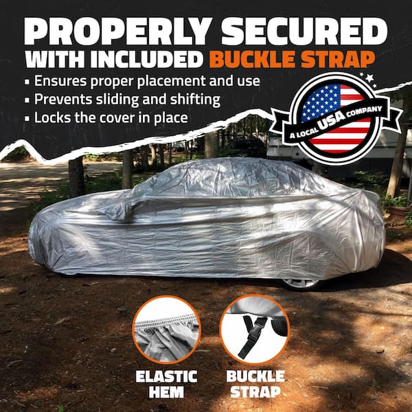 175 in. x 70 in. x 60 in. Water Resistant Car Cover - 190T Silver Polyester - XS Sedan