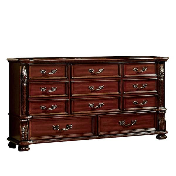 William's Home Furnishing Arthur 11-Drawers Brown Cherry Dresser 19 in. D x  68 in. W x 40 in. H CM7587D - The Home Depot