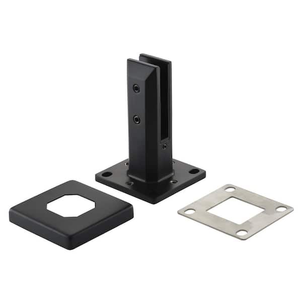 3.8 in. x 3.8 in. x 6.3 in. Black Stainless Steel Square Baseplate Glass Railing Spigot for 1/2 in. Glass Thickness