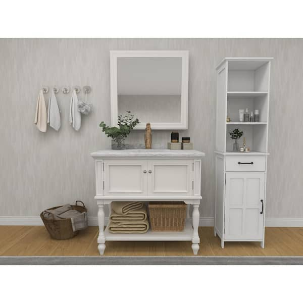 15.74 in. W x 11.8 in. D x 64.96 in. H White Narrow Height Slim Tall Linen Cabinet