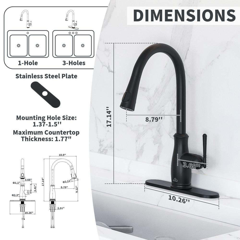 Matte Black Pull Down Kitchen Faucet with Digital Display
