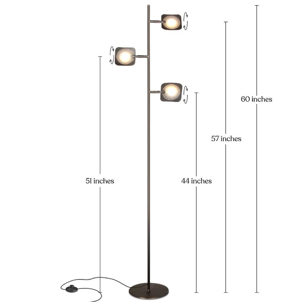 Bronze Touch-Sensitive 60" LED Floor Lamp with 3 Adjustable Heads