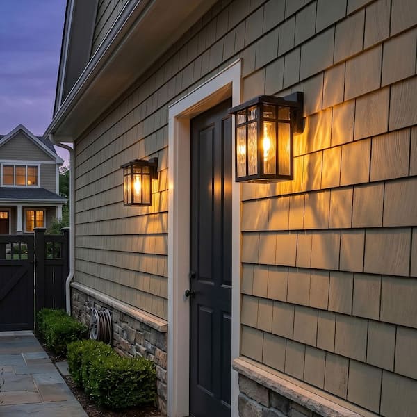 C Cattleya Matte Black Dusk to Dawn Outdoor Hardwired Wall Lantern