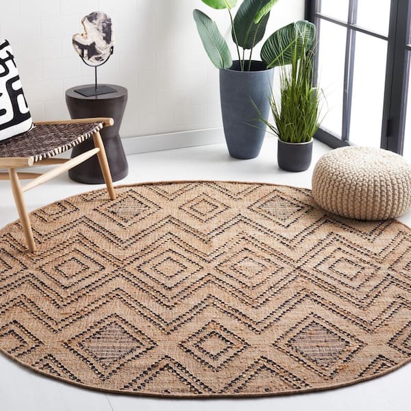 Natural Fiber 6 ft. x 6 ft. Black/Natural Geometric Round Area Rug