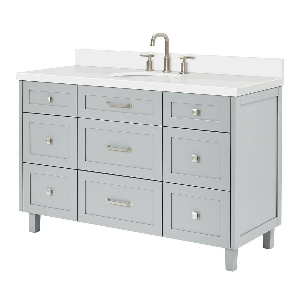 Gray Freestanding Single Sink Bathroom Vanity with Quartz Top