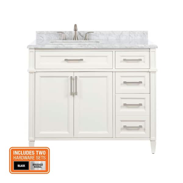 Caville 42 in. Single Sink White Bath Vanity with Carrara Marble Top (Assembled)