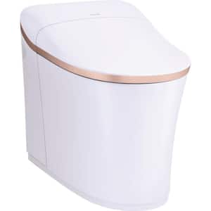 Eir Intelligent 1-piece 0.8 GPF Dual Flush Elongated Toilet in. White w/Sunrise Gold Trim, Built in Bidet, Seat Included