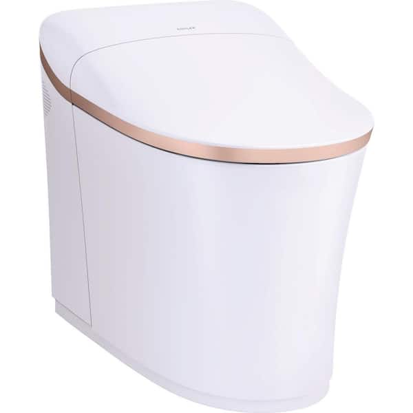 KOHLER Eir Intelligent 1-piece 0.8 GPF Dual Flush Elongated Toilet in. White w/Sunrise Gold Trim, Built in Bidet, Seat Included