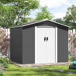8.4 ft. W x 6.3 ft. D Outdoor Metal Storage Shed Garden Tool Galvanized Steel Shed with Sliding Door (52.92 sq. ft.)