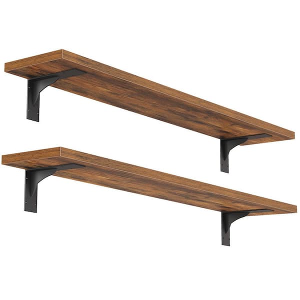 31.5 in. W x 7.9 in. D Rustic Brown Floating Shelves, Decorative Wall Shelf (Set of 2)