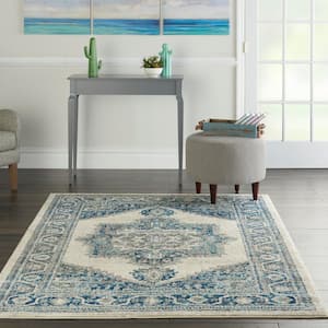 Persian Vintage Ivory/Blue 5 ft. x 7 ft. Persian Transitional Area Rug