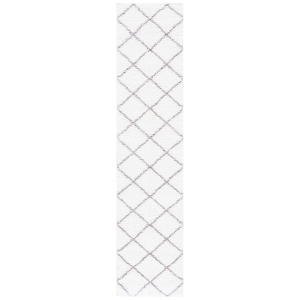 Tahoe Shag 2 ft. x 9 ft. White/Gray Diamond Abstract Runner Rug