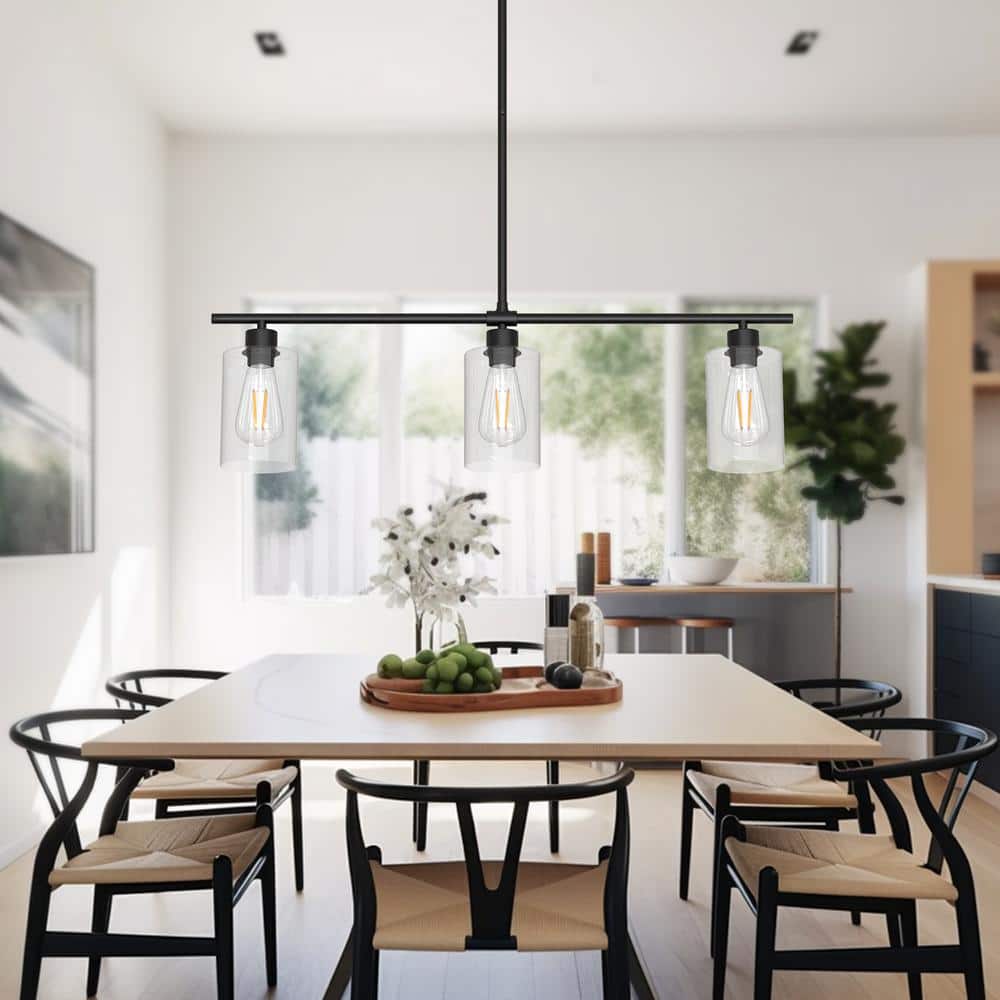 Modern Black Metal Linear Pendant Light with Clear Glass Shades