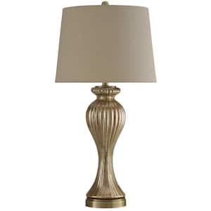 30.5 in. Antique Brass Table Lamp with White Softback Silk Fabric Shade