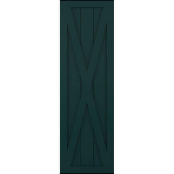 Ekena Millwork 15 in. x 60 in. True Fit PVC Single X-Board Farmhouse Fixed Mount Board and Batten Shutters, Thermal Green (Per Pair)