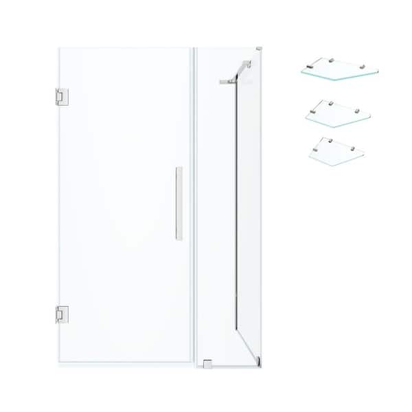 Tampa-Pro 37 13/16 in. W x 72 in. H Rectangular Pivot Frameless Corner Shower Enclosure in Chrome with Shelves