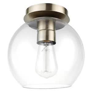 Vivienne 8 in. 1-Light Brass Semi-Flush Mount with Clear Glass Shade