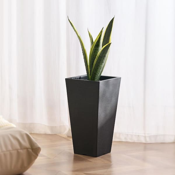 SVOPES Set of 2-22 in. Tall Outdoor Planters, Black Tapered Square