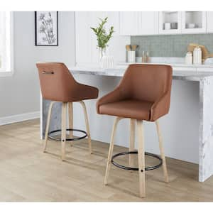 Hannah 27 in. Camel Faux Leather, Whitewashed Wood and Black Metal Fixed-Height Counter Stool