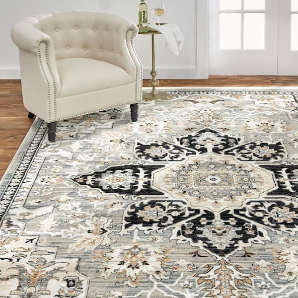 Bazaar Dazzle Grey/Blue 8 ft. x 10 ft. Medallion Area Rug
