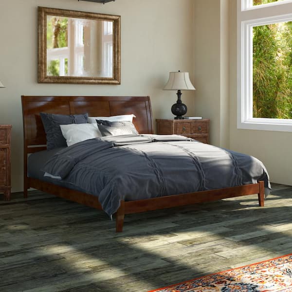 AFI Portland Walnut King Solid Wood Frame Low Profile Platform Bed with Attachable USB Device Charger