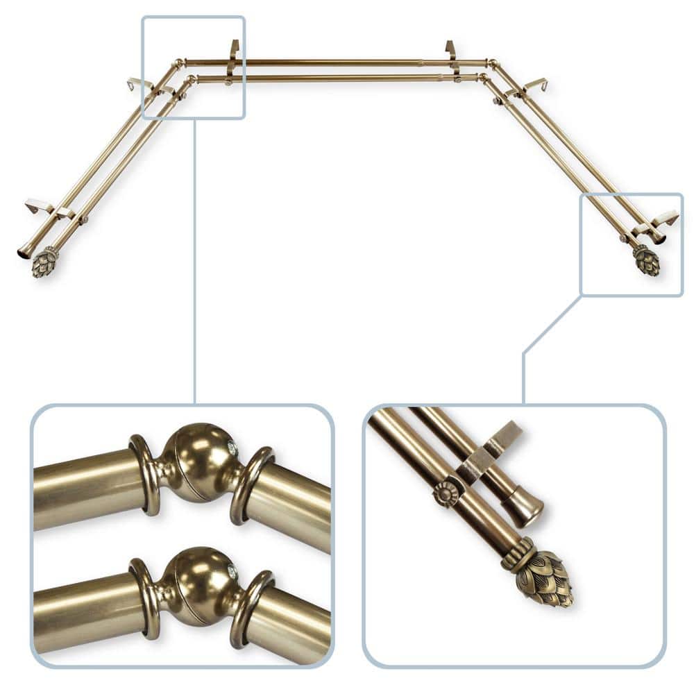 Bud 13/16 in. Bay Window Double Curtain Rod in Antique Brass price history on PriceWatchPro
