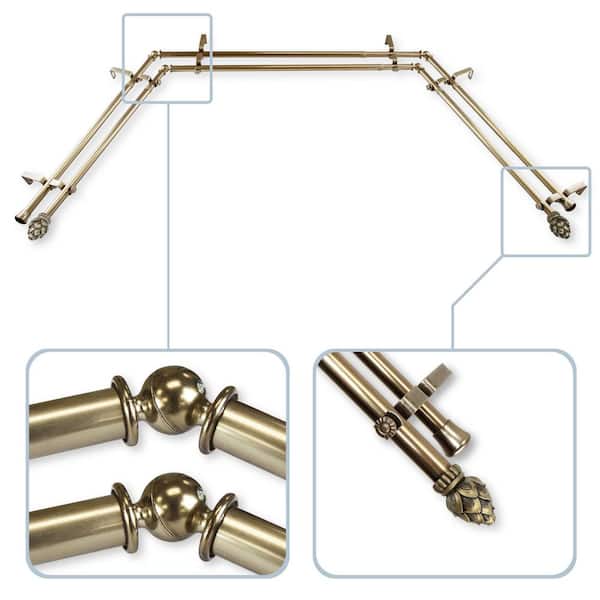 Rod Desyne Bud 13/16 in. Bay Window Double Curtain Rod in Antique Brass