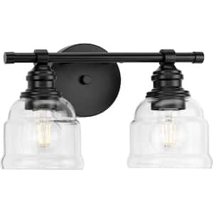 Ambrose 13 in. 2-Light Matte Black with Clear Glass Shades New Traditional Bath Vanity Light