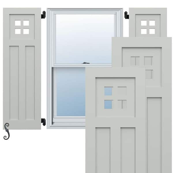 Ekena Millwork EnduraCore San Antonio Mission Style 15-in W x 52-in H Raised Panel Composite Shutters Pair in Hailstorm Gray